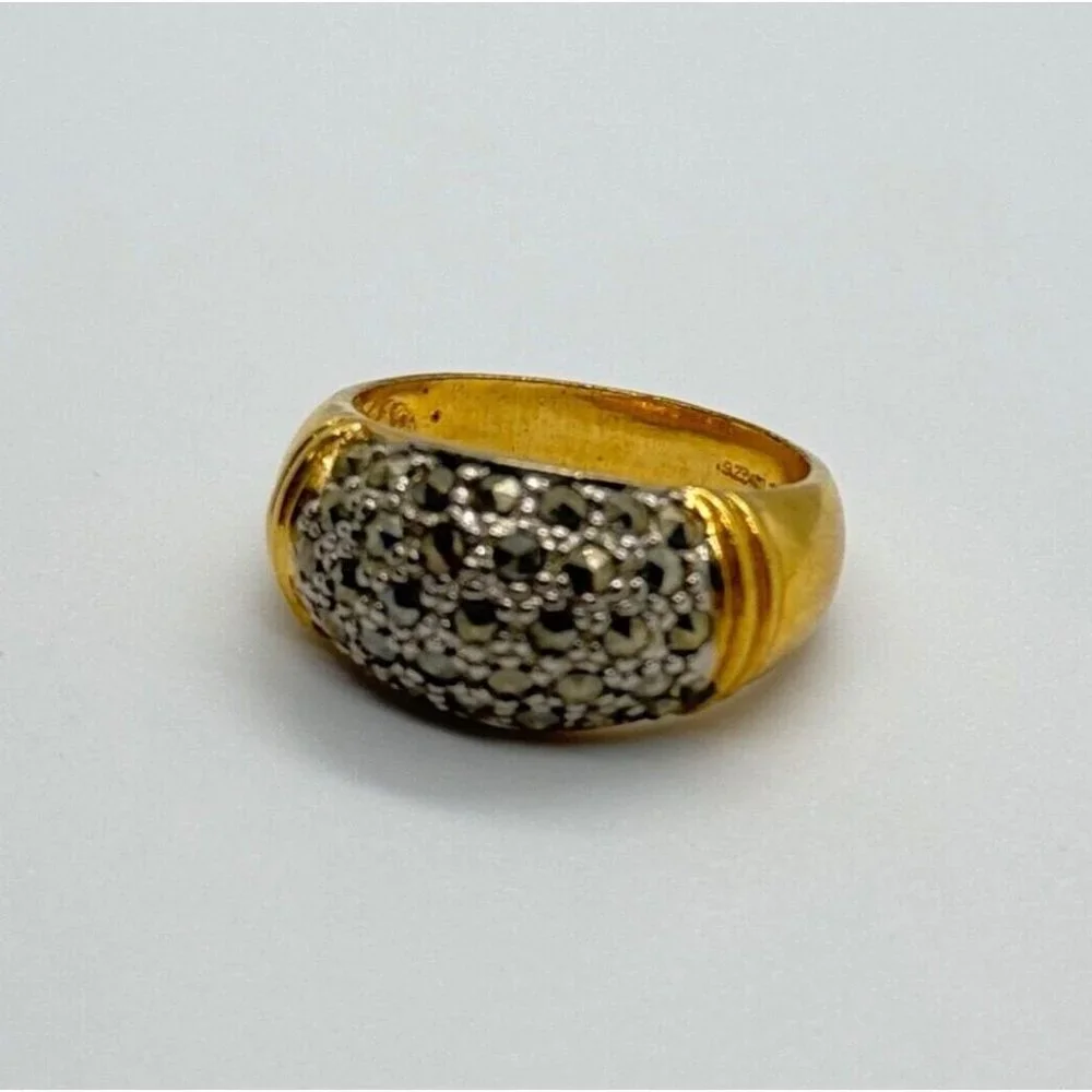 925 STERLING SILVER GOLD PLATED MARCASITE RING SIZE 8